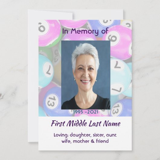 Invitation Celebration of Life Service invite Bingo Game  (Devant)