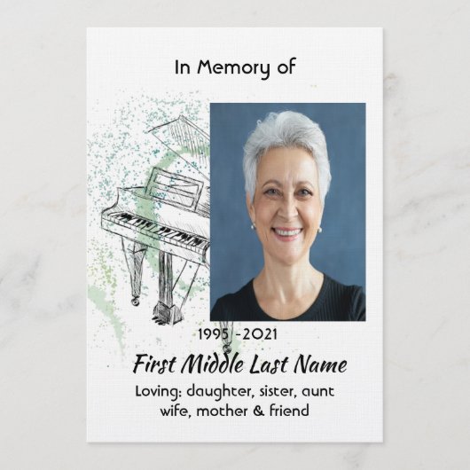 Invitation Celebration of Life Service Invite Piano Musician (Devant)