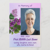 Invitation Celebration of Life Service  Lilac Garden Flower  (Devant)