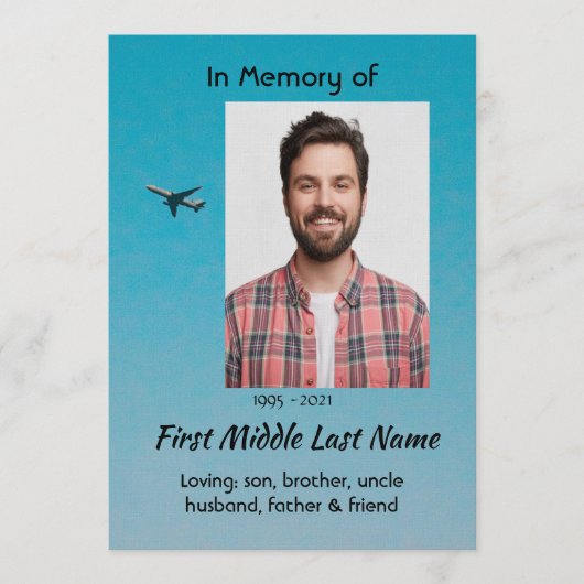 Invitation Celebration of Life Service Pilot Airplane Flying (Devant)