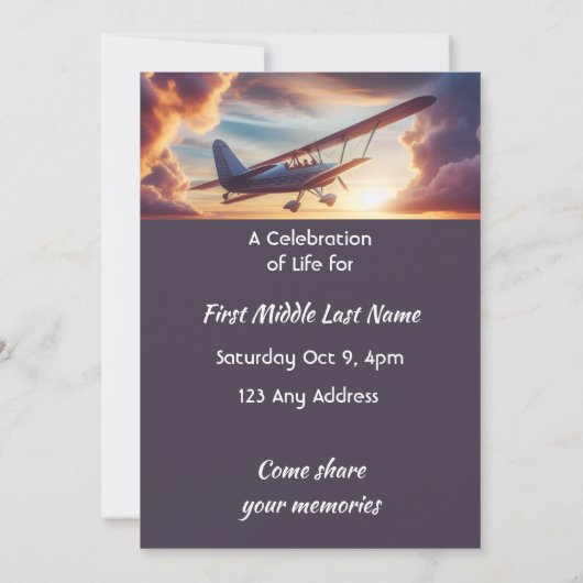 Invitation Celebration of Life Service Pilot Flying Sunset (Dos)