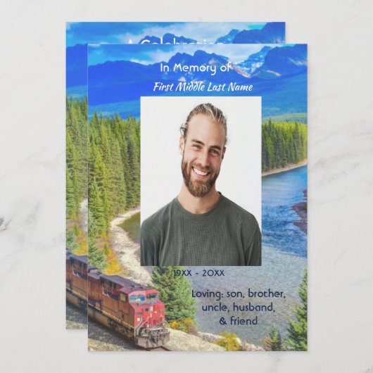 Invitation Celebration of Life Service Train Rail Railway (Devant / Derrière)