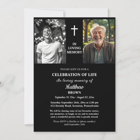 Invitation Celebration Of Life Then And Now 2 Photos Funeral (Devant)