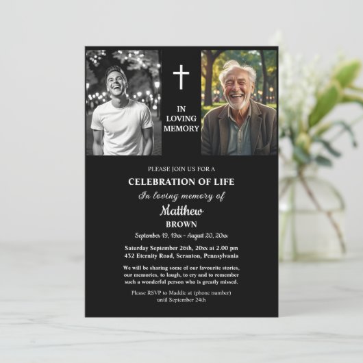 Invitation Celebration Of Life Then And Now 2 Photos Funeral (Debout devant)