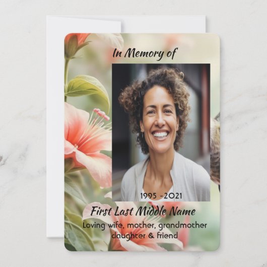 Invitation Celebration of Life Tropical Flower Hummingbird (Devant)