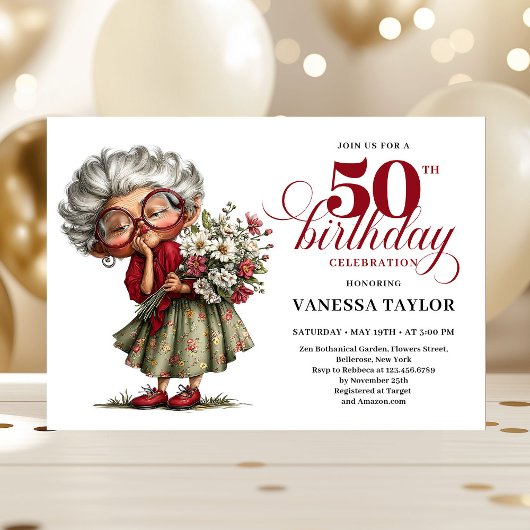 Invitation Célébration originale des cinquante ans d'une dame