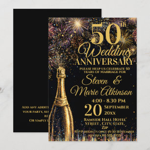 Invitation Célébration pétillante de 50 ans de mariage en or
