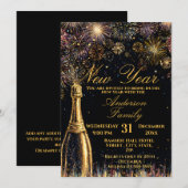 Invitation Célébration pétillante de Nouvel An (Devant / Derrière)
