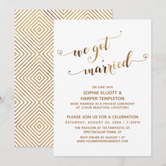 Invitation Célébration post-mariage de Gold We Got Married (Devant / Derrière)