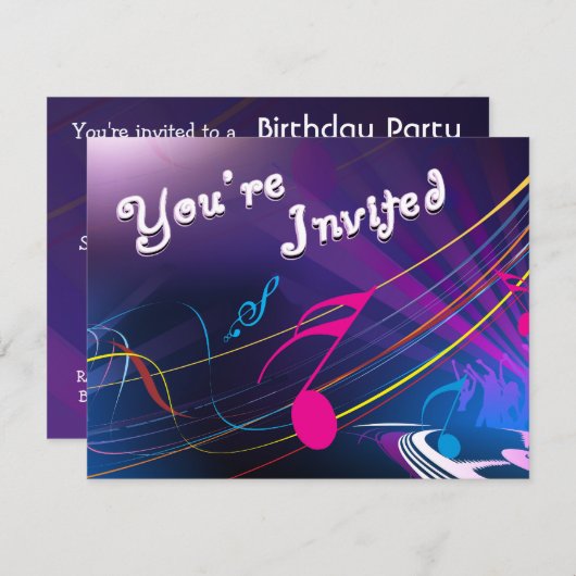 Invitation Célébration pourpre d'anniversaire de notes (Devant / Derrière)