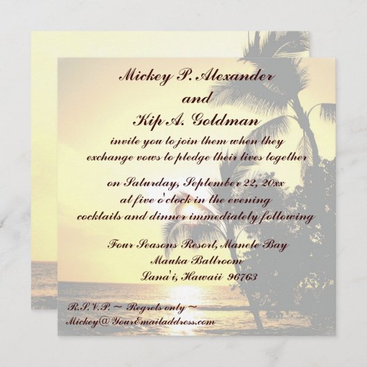 Invitation Célébration romantique de mariage de plage (Devant / Derrière)