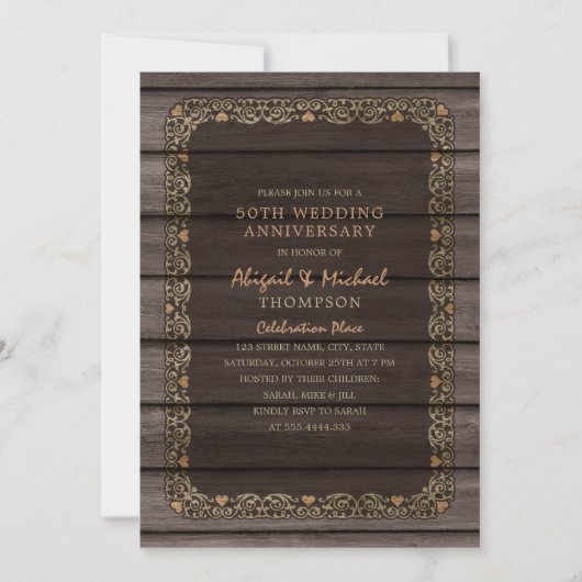 Invitation Célébration rustique de 50 ans de mariage dans un (Devant)