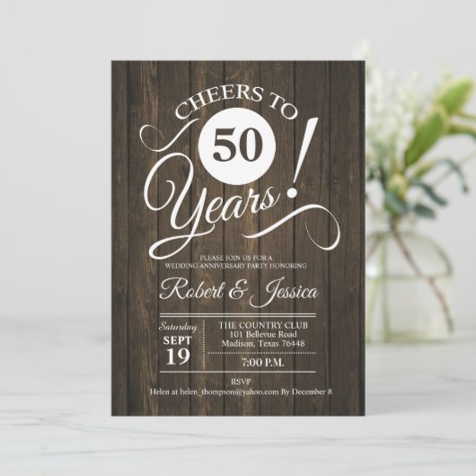 Invitation Célébration rustique des 50 ans de mariage avec mo (Debout devant)