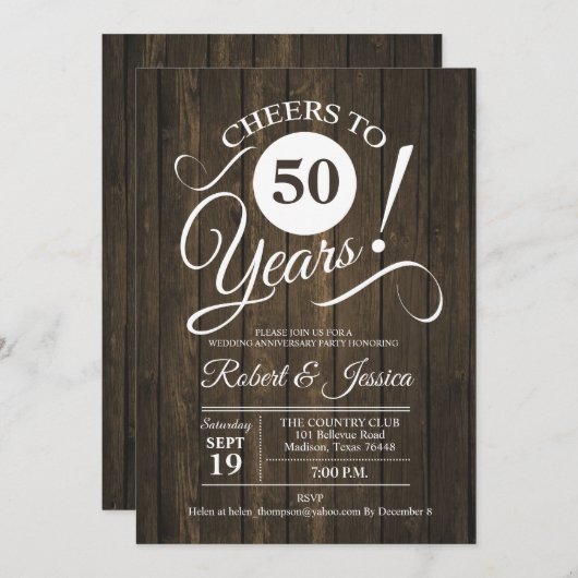 Invitation Célébration rustique des 50 ans de mariage avec mo (Devant / Derrière)