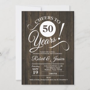 Invitation Célébration rustique des 50 ans de mariage avec mo