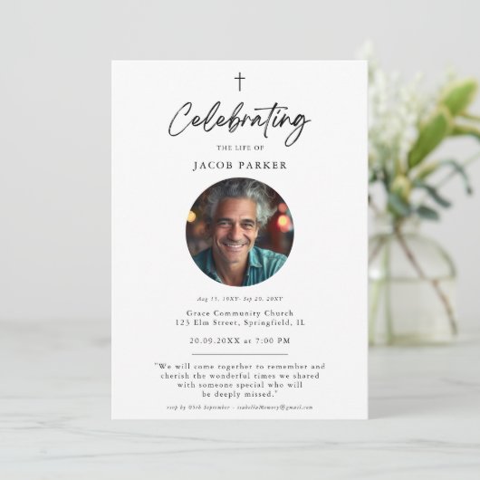 Invitation Célébration simple de la mémoire de la vie Croix P (Debout devant)