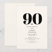 Invitation Célébration simple et neutre du 90e anniversaire (Devant / Derrière)