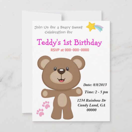 Invitation Célébration spéciale de Beary (Dos)