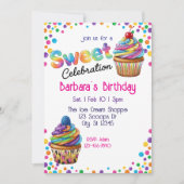 Invitation Célébration Sucrée Anniversaire Cupcake Coloré (Devant)