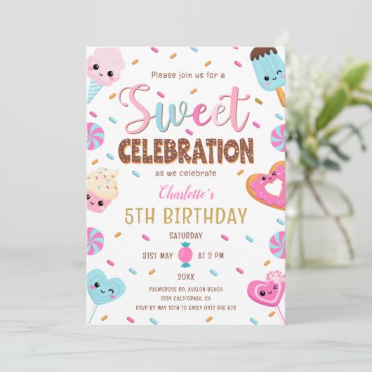 Invitation Célébration sucrée Donut Candy Crème glacée Annive (Debout devant)