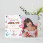 Invitation Célébration sucrée Donut Candy Photo Anniversaire (Debout devant)