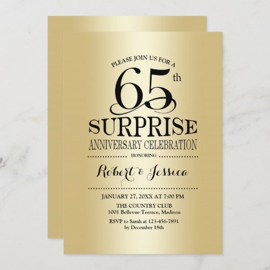 Invitation Célébration surprise des 65 ans de mariage - Or (Devant / Derrière)