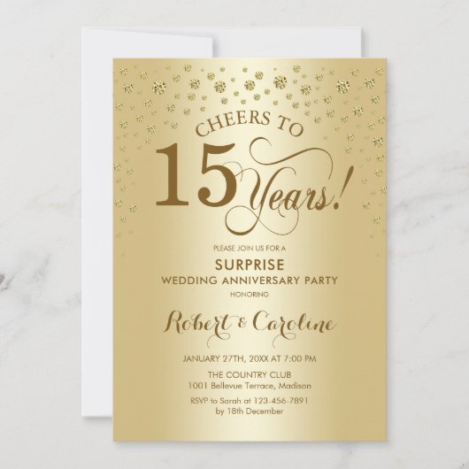 Invitation Célébration surprise du 15e anniversaire en or (Devant)
