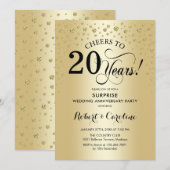 Invitation Célébration surprise du 20e anniversaire - Noir Or (Devant / Derrière)