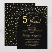 Invitation Célébration surprise du 5e anniversaire - Or noir (Devant / Derrière)