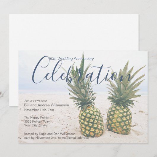 Invitation Célébration tropicale de 50 ans de mariage (Devant / Derrière)