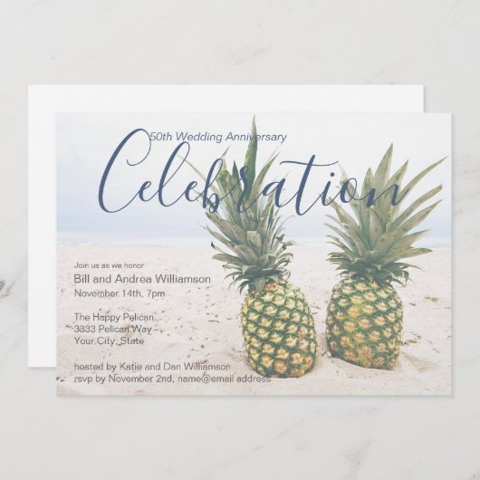 Invitation Célébration tropicale des 50 ans de mariage (Devant / Derrière)