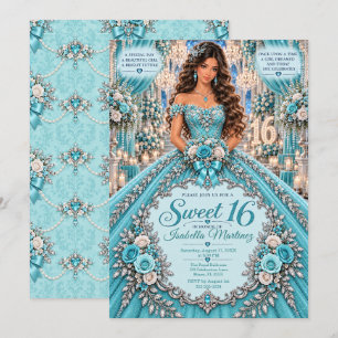 Invitation Célébration Turquoise Argent Sweet 16