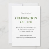 Invitation Célébration Vert Classique De La Vie Avec Photo (Dos)