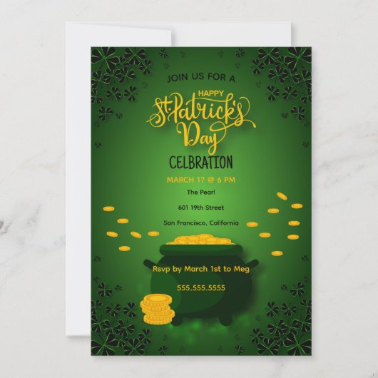 Invitation Célébration verte de la Saint-Patrick Pot d'or (Devant)