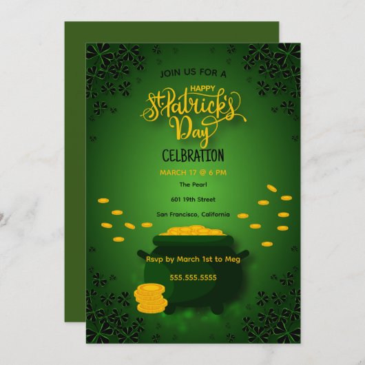Invitation Célébration verte de la Saint-Patrick Pot d'or (Devant / Derrière)