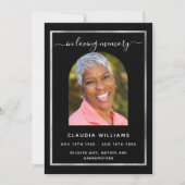 Invitation Célébration vie funéraire noir arche photo program (Devant)