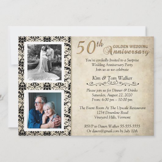 Invitation Célébration Vintage du 50e anniversaire (Devant)