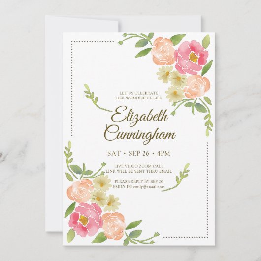 Invitation Célébration virtuelle des fleurs d'aquarelle (Devant)