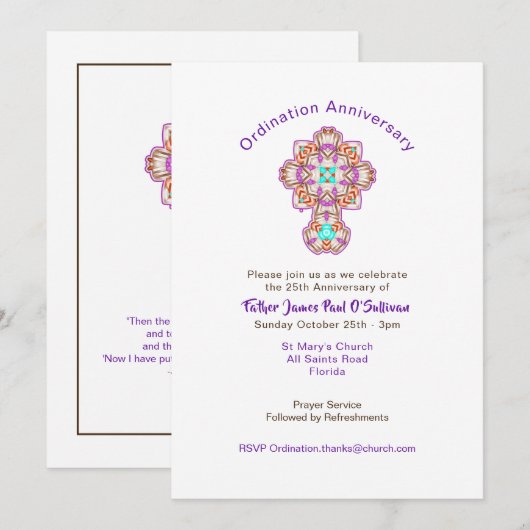 Invitation Célébrations de l'anniversaire de l'Ordination du (Devant / Derrière)