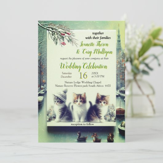 Invitation Célébrations d'hiver à la neige, ou au soleil. (Debout devant)