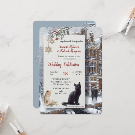 Invitation Célébrations d'hiver dans la neige, avec Kittens (Devant/Arrière en situation)