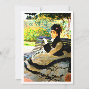 Invitation Célèbre tableau Camille Monet sur un banc de jardi