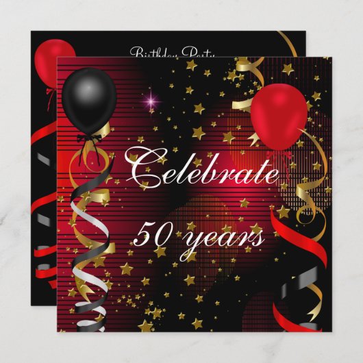 Invitation Célébrer 50 50e anniversaire de la fête Black Red  (Devant / Derrière)