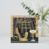 Invitation Célébrer Gold Black Parties scintillant talons Cha (Debout devant)