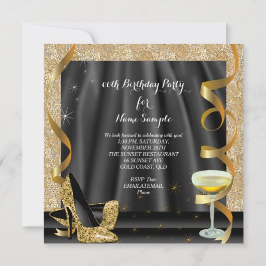 Invitation Célébrer Gold Black Parties scintillant talons Cha (Dos)