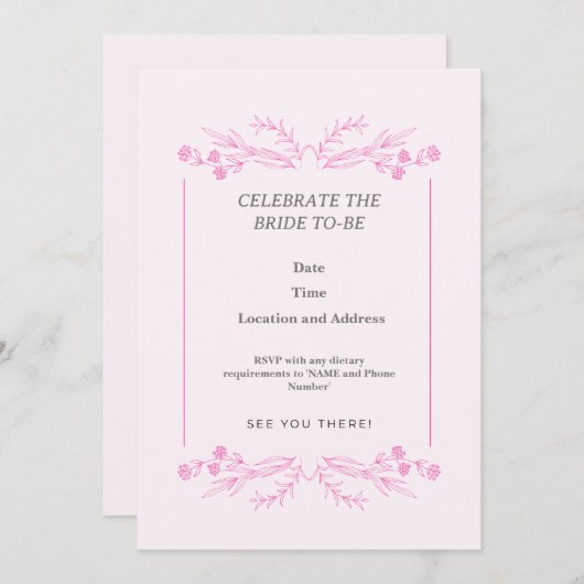 Invitation Célébrer La Mariée À Être (Devant / Derrière)