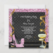 Invitation Célébrer la Parties scintillant rose or noir  anni (Dos)