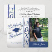 Invitation Célébrer le Graduate Blue Graduation Photo (Devant / Derrière)