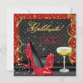 Invitation Célébrer Red Gold Black Parties scintillant fête d (Devant)