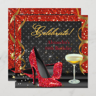 Invitation Célébrer Red Gold Black Parties scintillant fête d